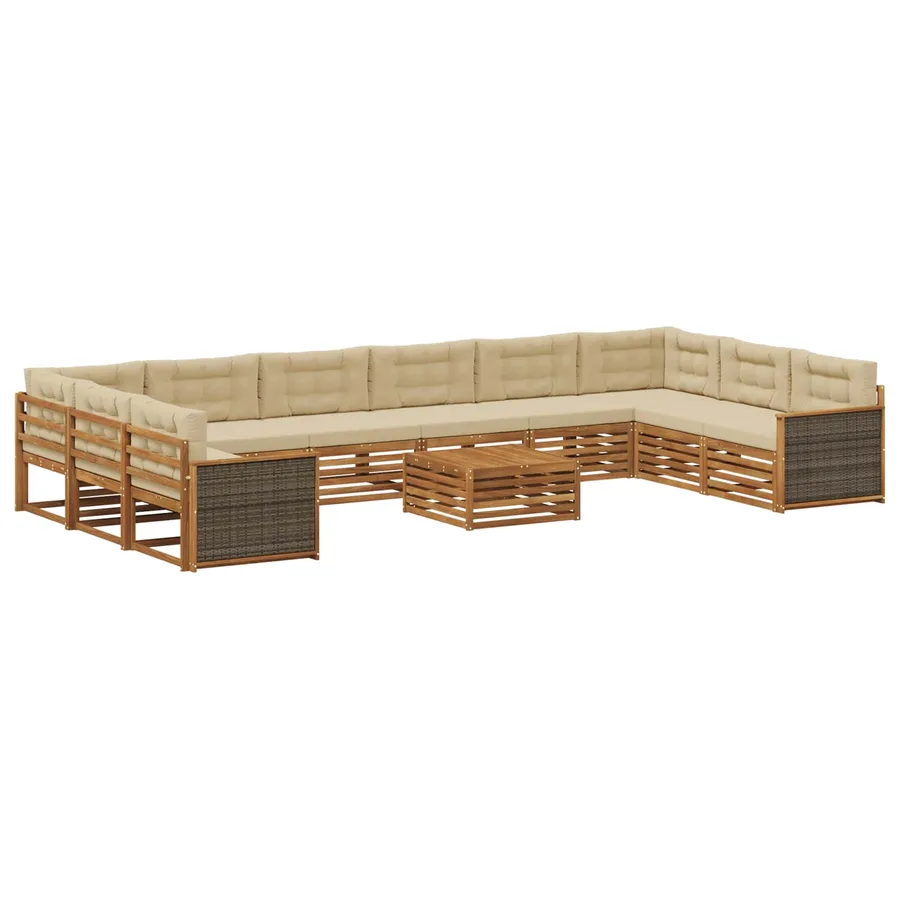 Ensembles de canapés avec coussin 11 pcs Bois d'Acacia Massif - 2