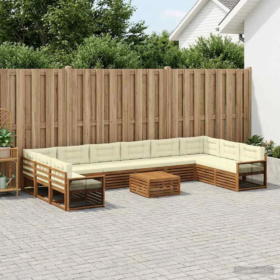 Ensembles de canapés avec coussin 11 pcs Bois d'Acacia Massif
