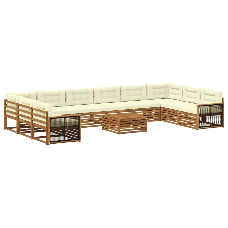 Ensembles de canapés avec coussin 11 pcs Bois d'Acacia Massif - 2