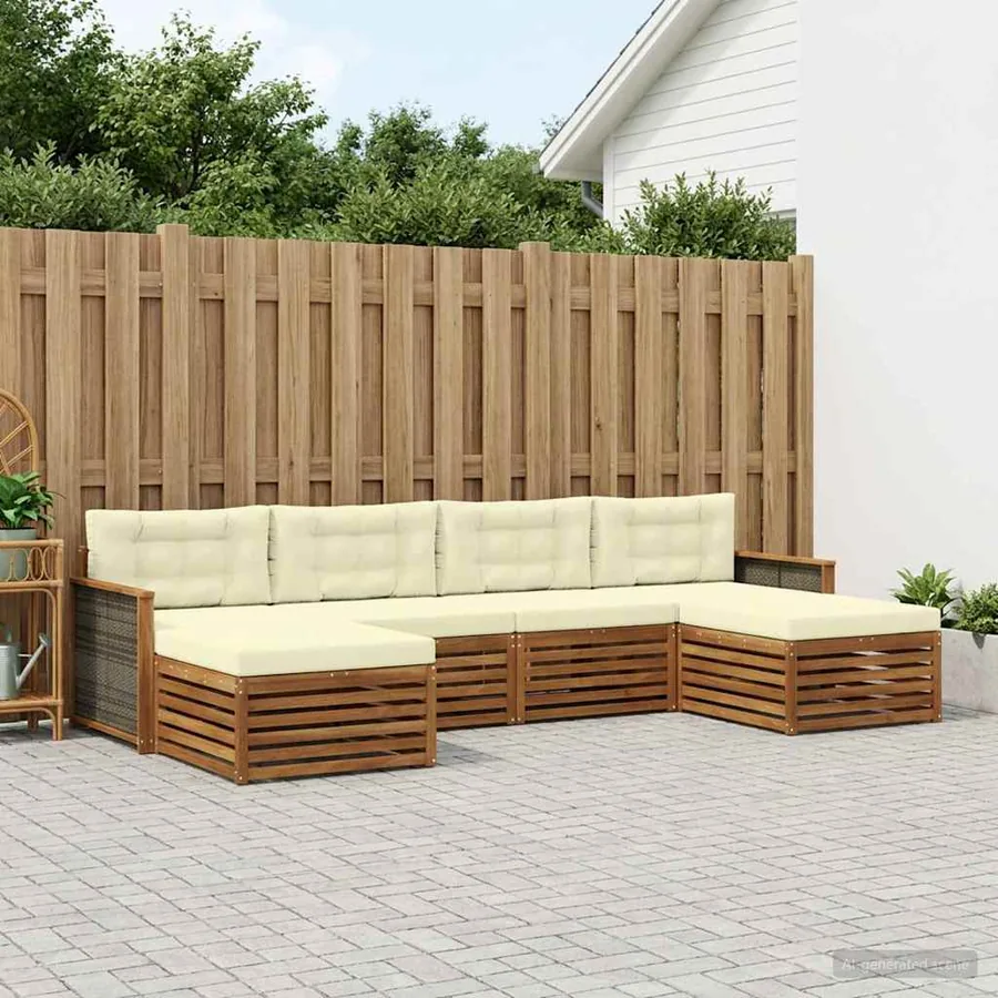 Ensembles de canapés avec coussin 6 pcs Bois d'Acacia Massif