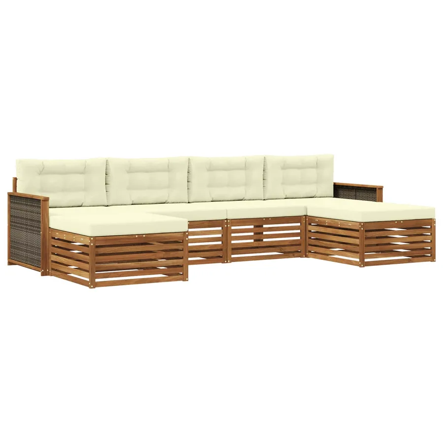 Ensembles de canapés avec coussin 6 pcs Bois d'Acacia Massif - 2
