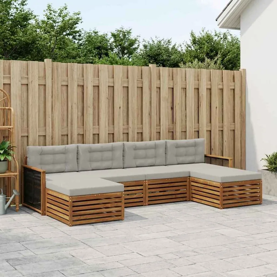 Ensembles de canapés avec coussin 6 pcs Bois d'Acacia Massif
