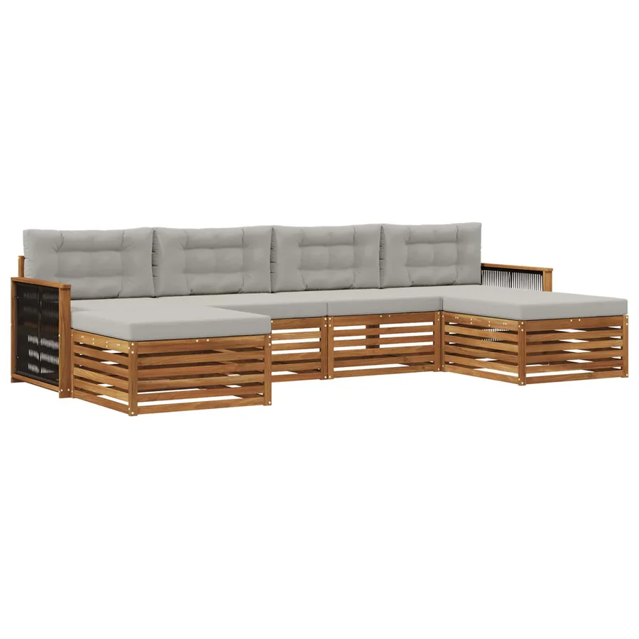 Ensembles de canapés avec coussin 6 pcs Bois d'Acacia Massif - 2