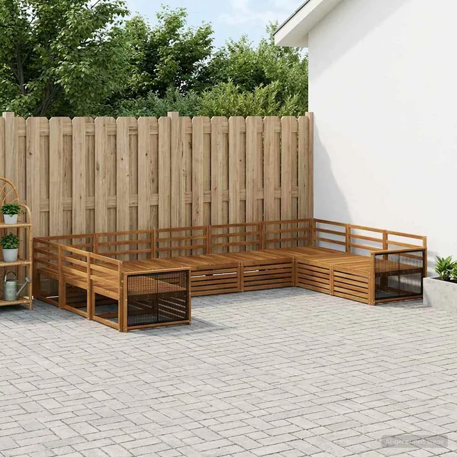 Ensemble de canapés d'extérieur 9 pcs Naturel