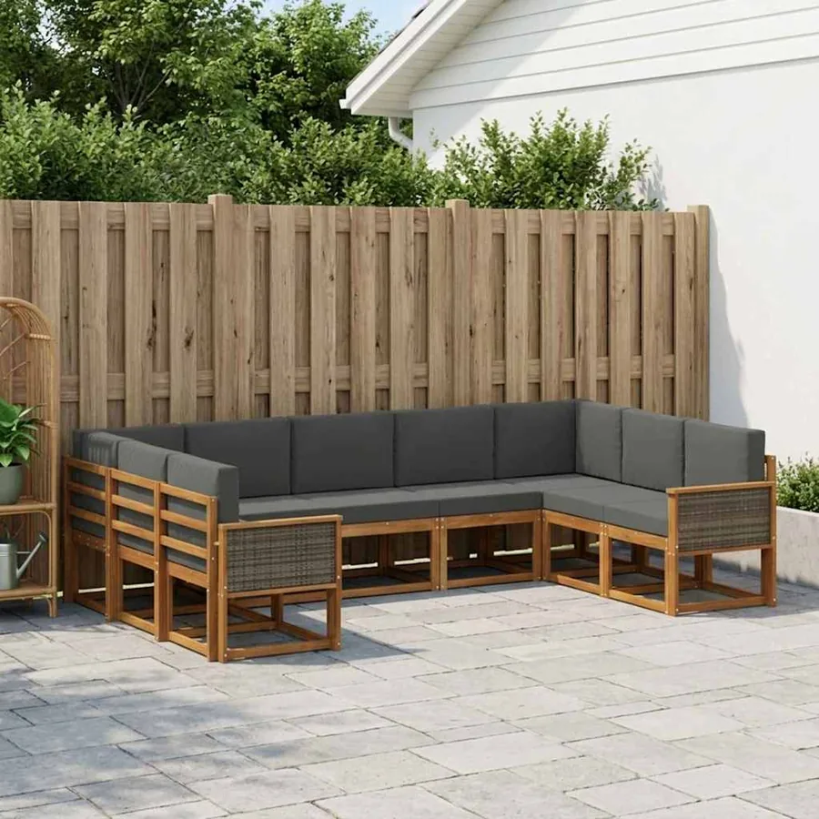 Ensemble de canapés d'extérieur 9 pcs Naturel et Anthracite