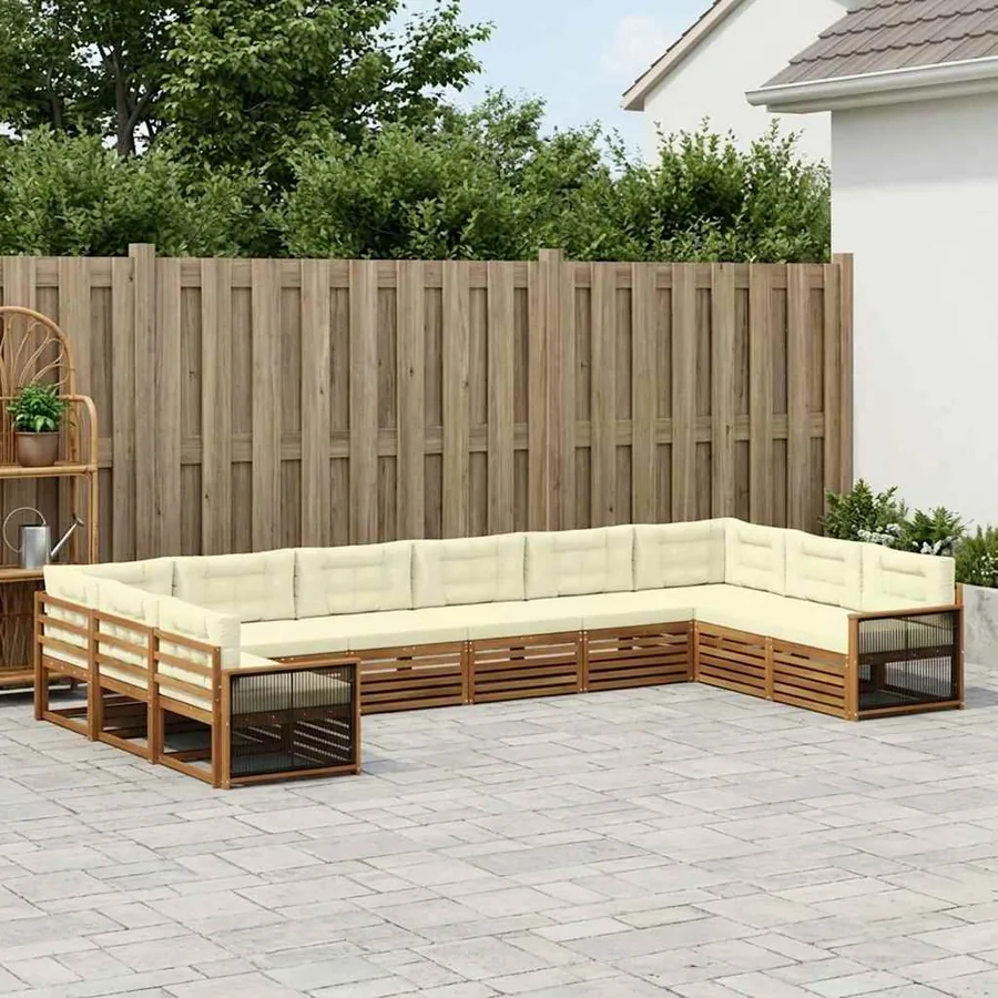 Ensembles de canapés avec coussin 10 pcs Bois d'Acacia Massif