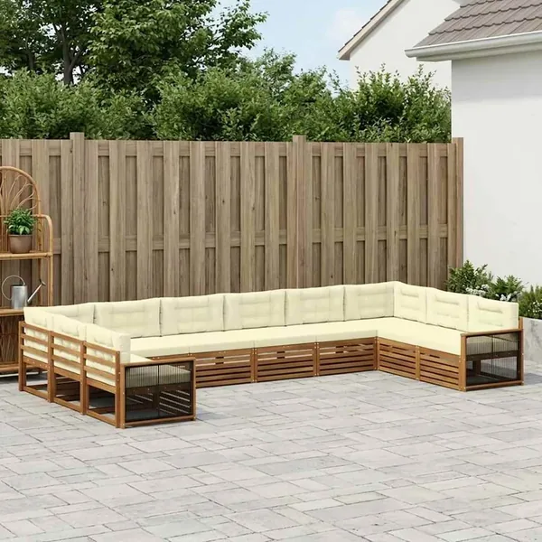 Ensembles de canapés avec coussin 10 pcs Bois d'Acacia Massif
