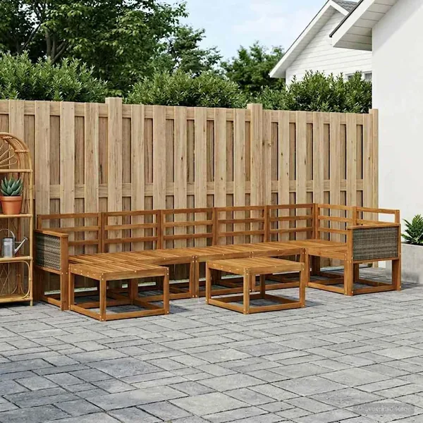 Ensemble de canapés d'extérieur 8 pcs Naturel
