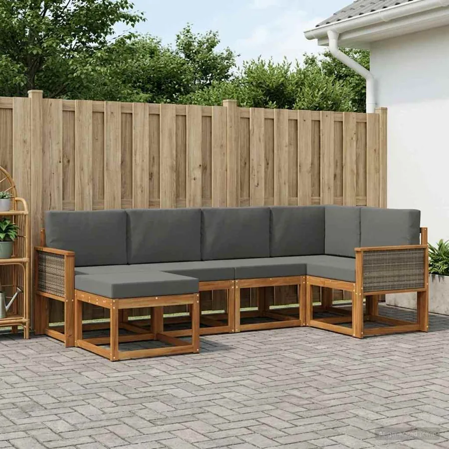 Ensemble de canapés d'extérieur 6 pcs Naturel et Anthracite
