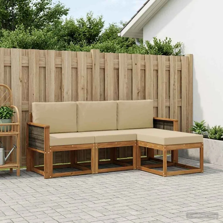 Ensemble de canapés d'extérieur avec coussin 4 pcs Naturel