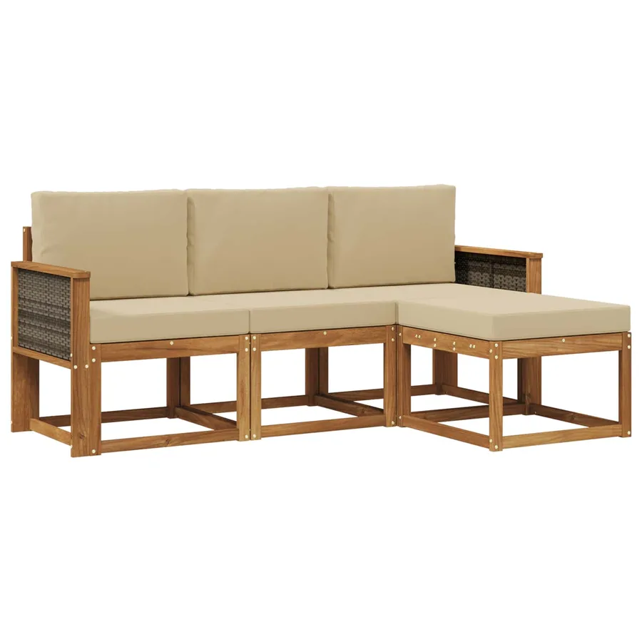 Ensemble de canapés d'extérieur avec coussin 4 pcs Naturel - 2