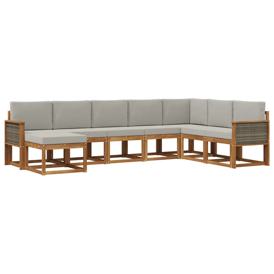 Ensemble de canapés d'extérieur 8 pcs Naturel et gris clair - 2