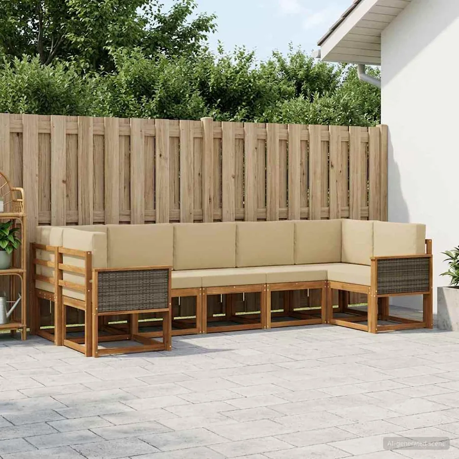 Ensemble de canapés d'extérieur 7 pc Naturel et Beige