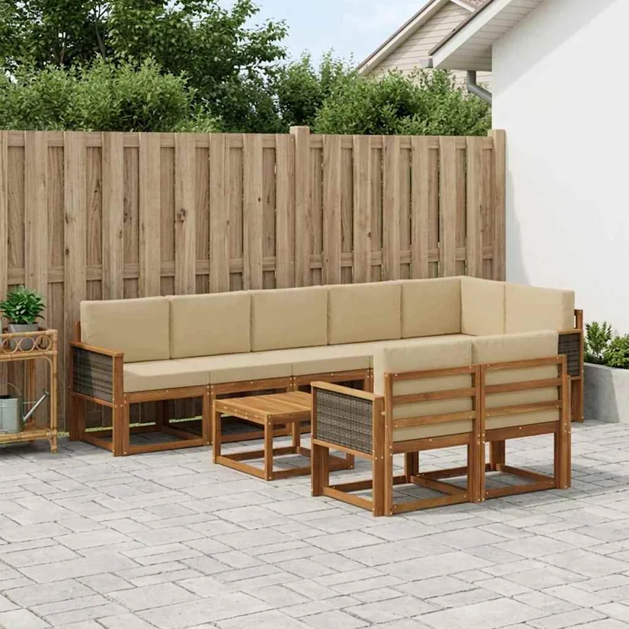 Ensemble de canapés d'extérieur 9 pcs Naturel et Beige