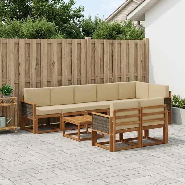 Ensemble de canapés d'extérieur 9 pcs Naturel et Beige