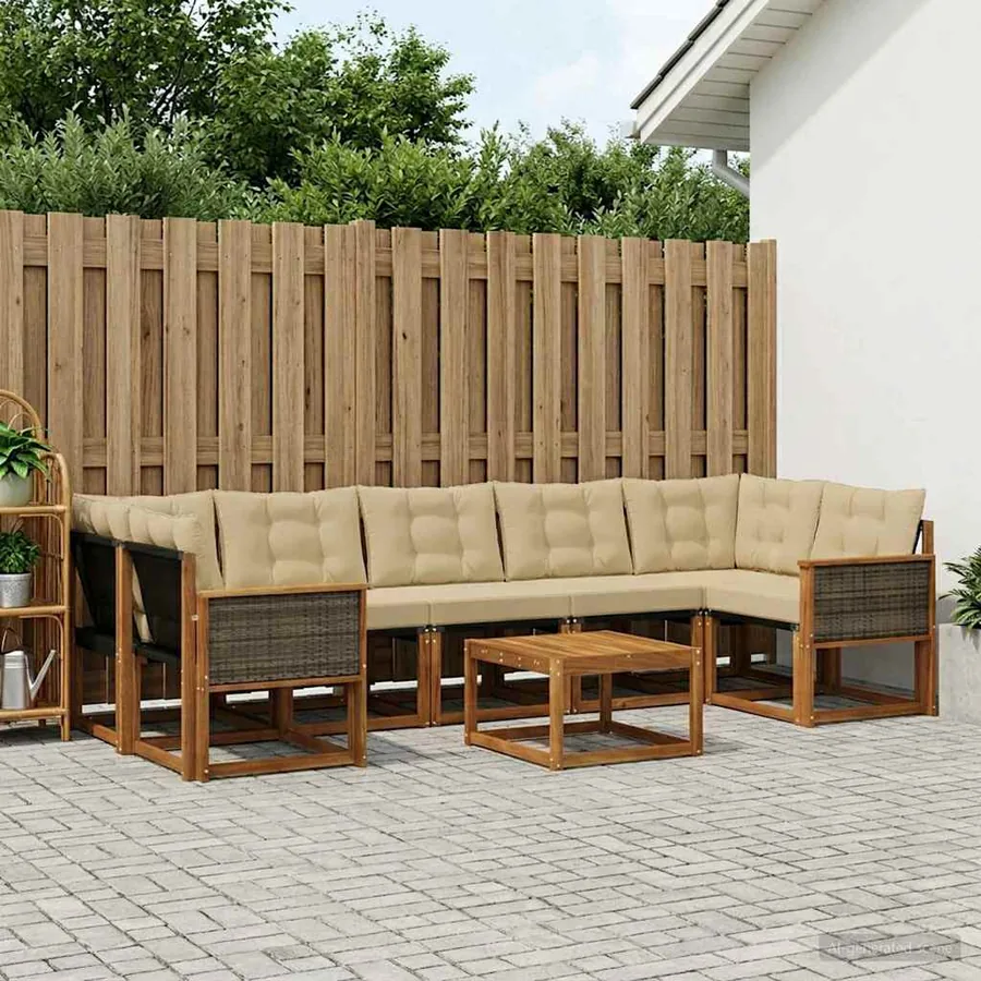 Ensemble de canapés d'extérieur 8 pcs Naturel et Beige