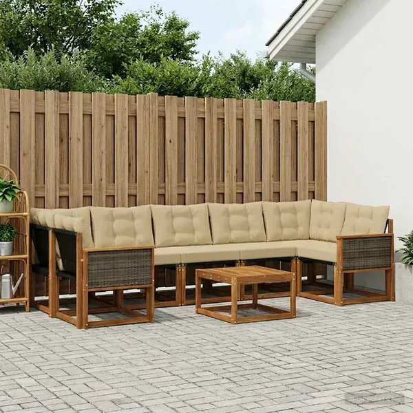 Ensemble de canapés d'extérieur 8 pcs Naturel et Beige