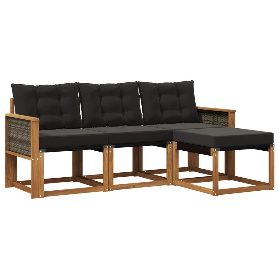 Ensemble de canapés d'extérieur 4 pcs Naturel et noir - 2