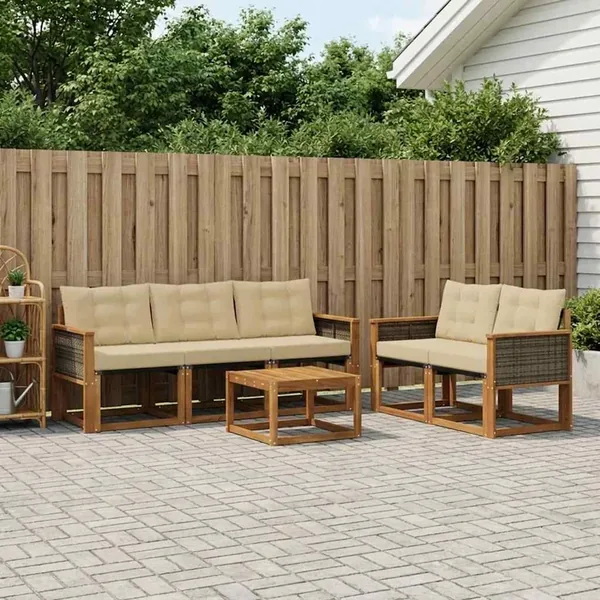 Ensemble de canapés d'extérieur 6 pcs Naturel et Beige
