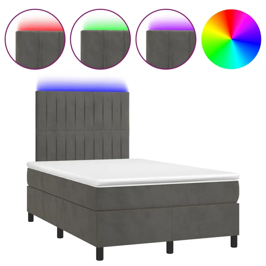 Sommier à lattes de lit avec matelas LED Gris foncé 120x200 cm - 2