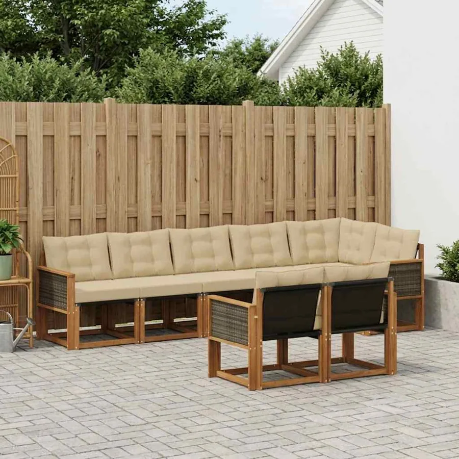 Ensemble de canapés d'extérieur 8 pcs Naturel et Beige