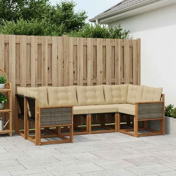 Ensemble de canapés d'extérieur 6 pcs Naturel et Beige