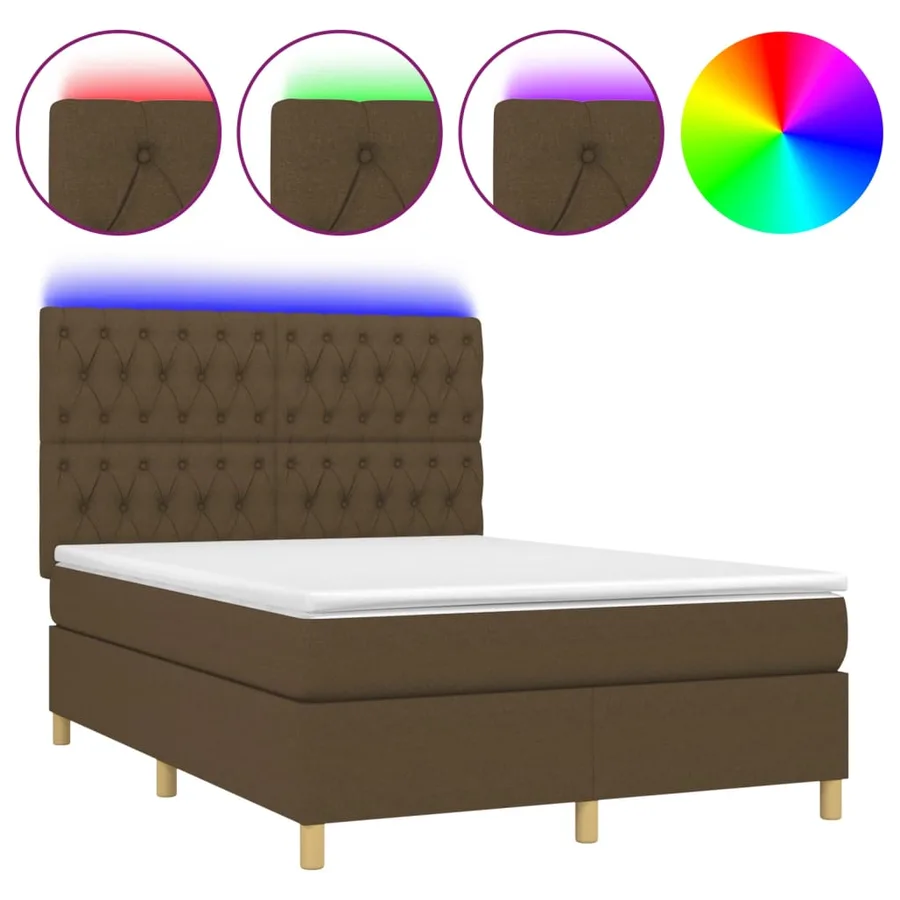 Sommier à lattes de lit matelas et LED Marron foncé 140x200 cm - 2
