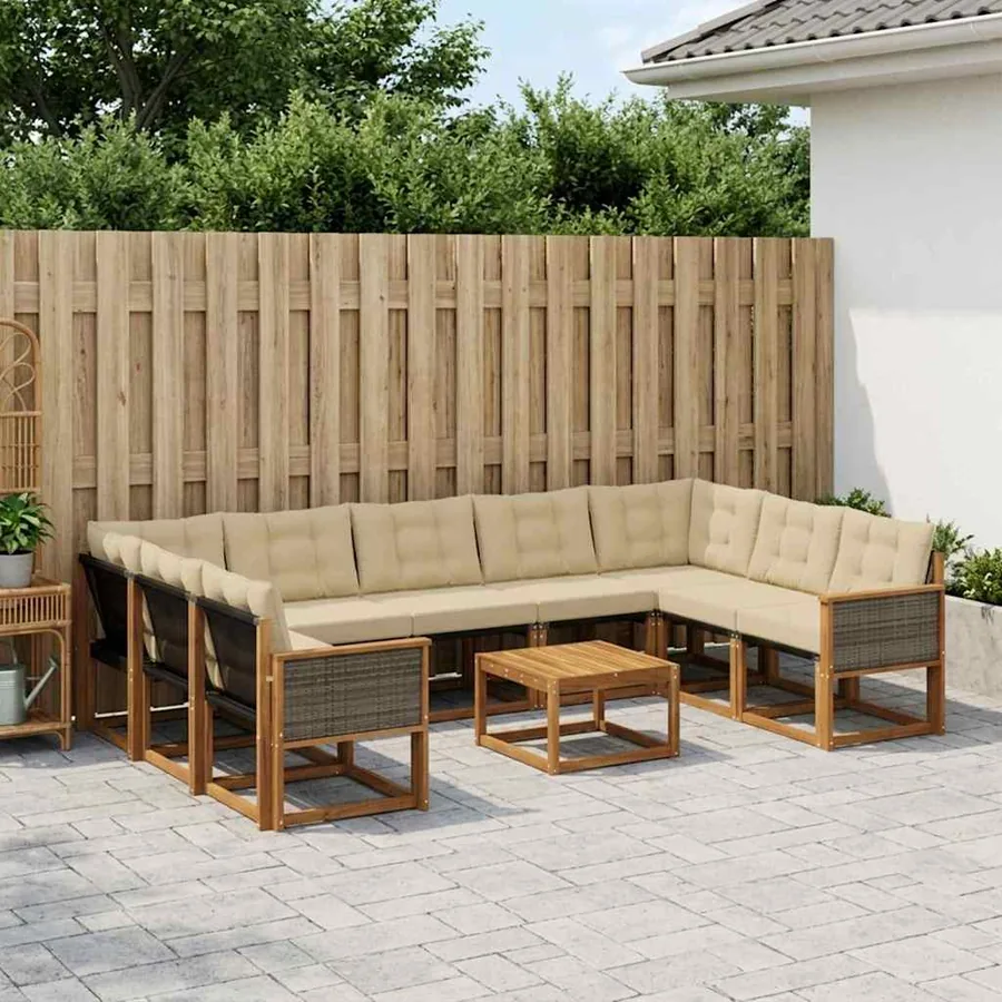 Ensemble de canapés d'extérieur 10 pcs Naturel et Beige