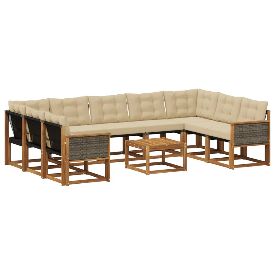 Ensemble de canapés d'extérieur 10 pcs Naturel et Beige - 2