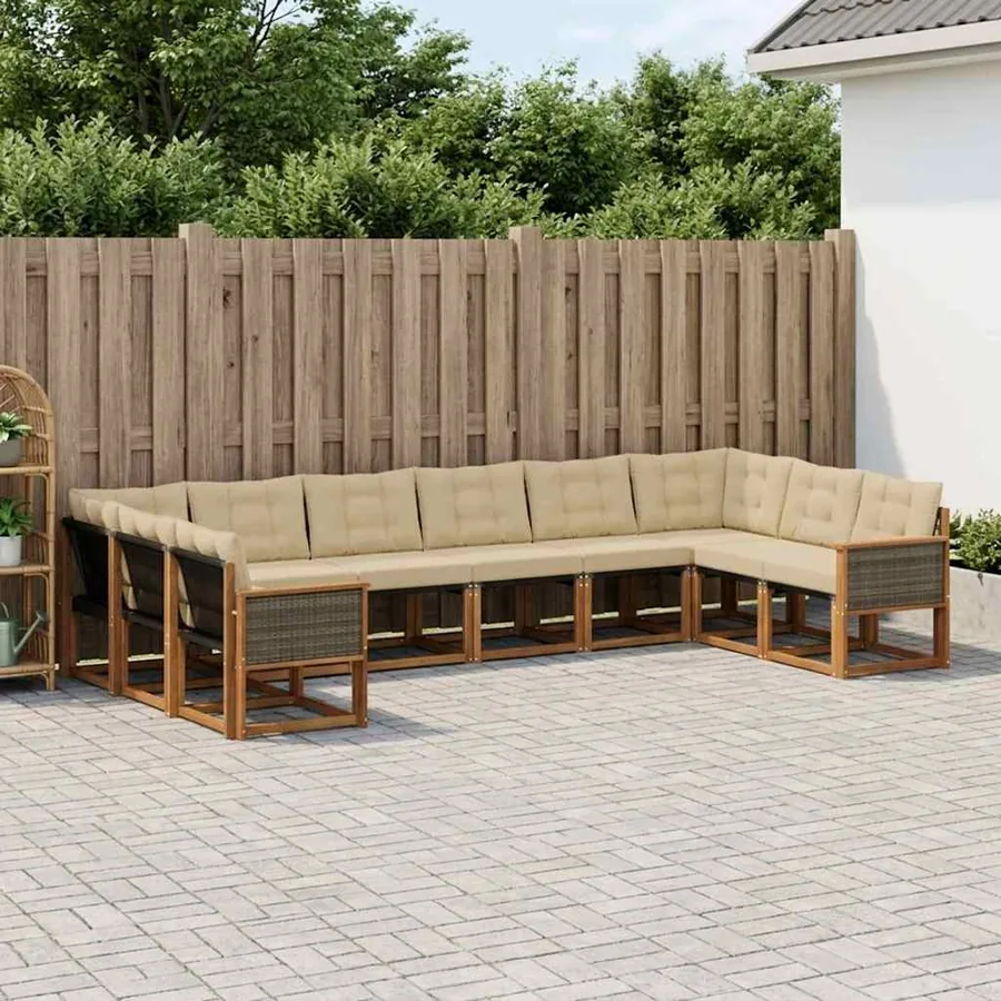 Ensemble de canapés d'extérieur 10 pcs Naturel et Beige