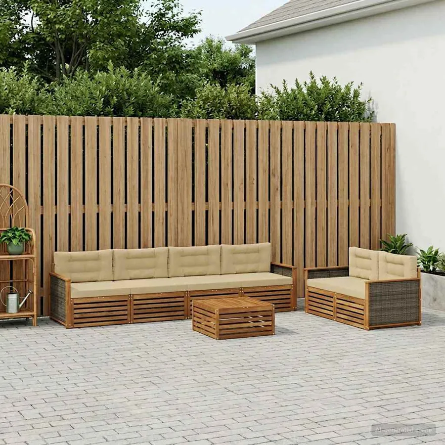 Ensemble de canapés d'extérieur 7 pcs Naturel et Beige