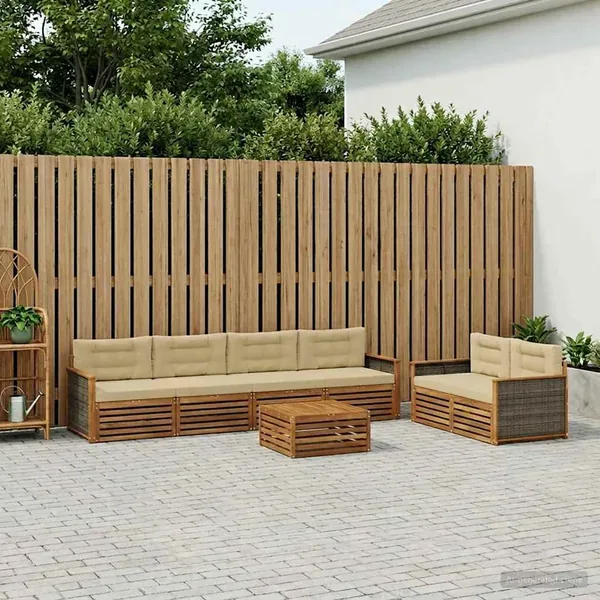 Ensemble de canapés d'extérieur 7 pcs Naturel et Beige