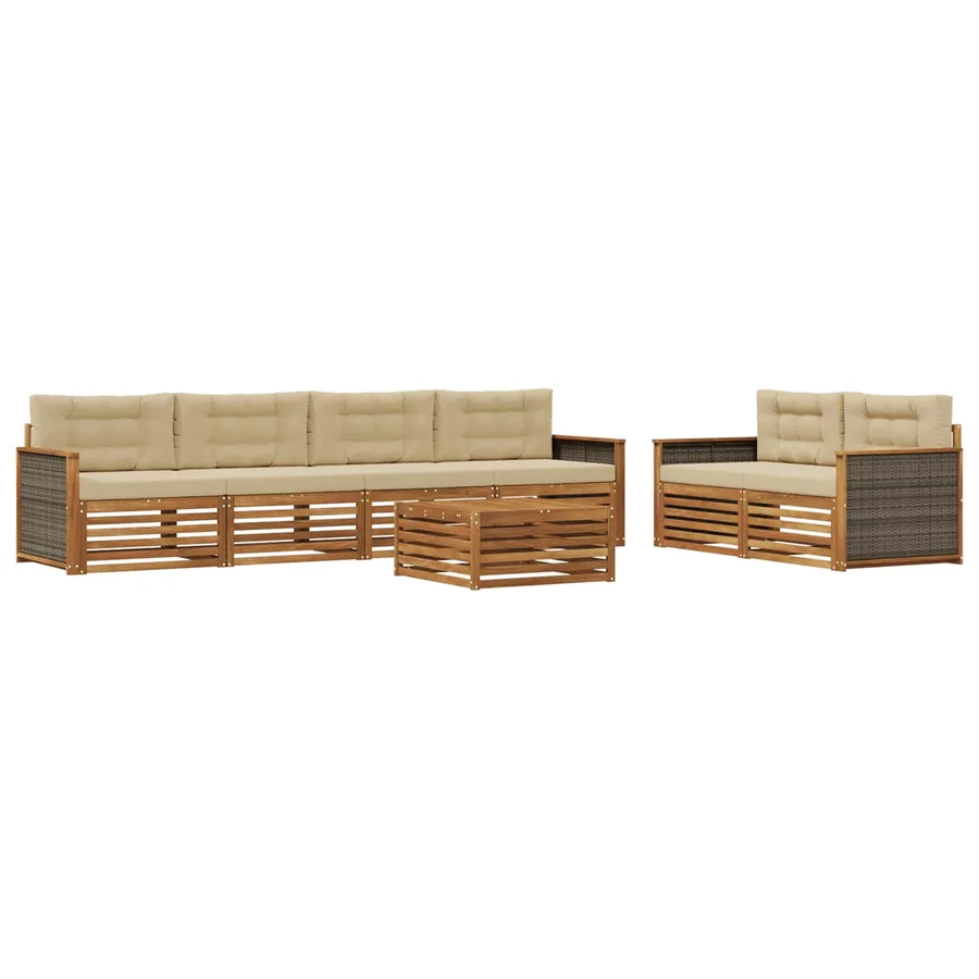 Ensemble de canapés d'extérieur 7 pcs Naturel et Beige - 2