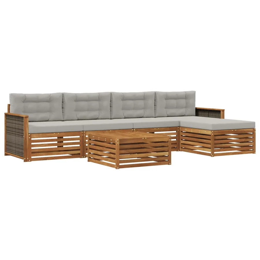 Ensemble de canapés d'extérieur 6 pcs Naturel et gris clair - 2