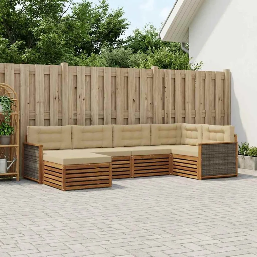 Ensemble de canapés d'extérieur 6 pcs Naturel et Beige