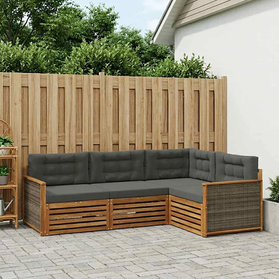 Ensemble de canapés d'extérieur 4 pcs Naturel et Anthracite