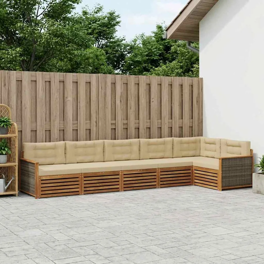 Ensemble de canapés d'extérieur 6 pcs Naturel et Beige