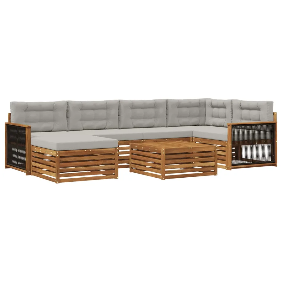 Ensemble de canapés d'extérieur 7 pcs Naturel et gris clair - 2
