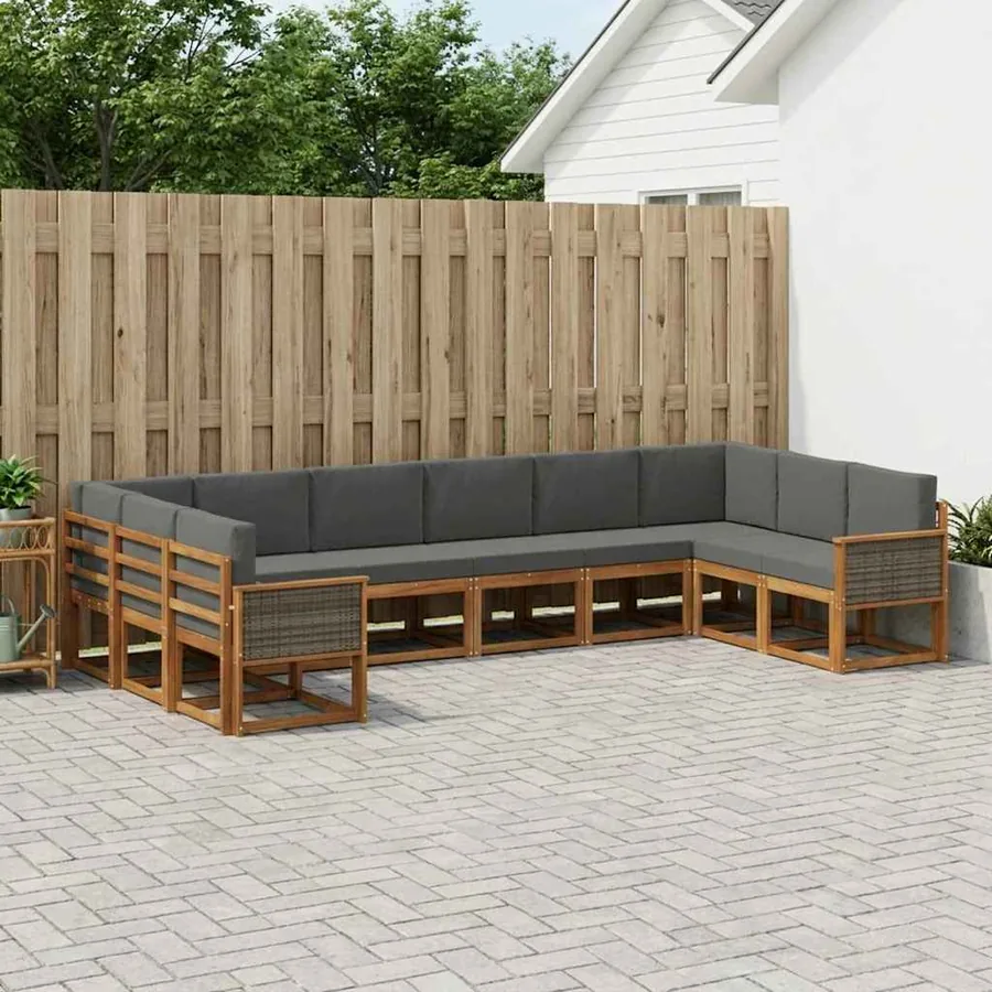 Ensemble de canapés d'extérieur 10 pcs Naturel et Anthracite