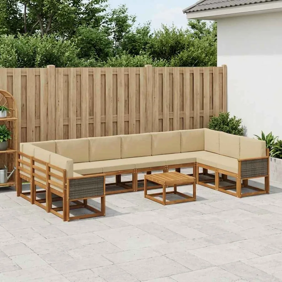Ensemble de canapés d'extérieur 11 pcs Naturel et Beige