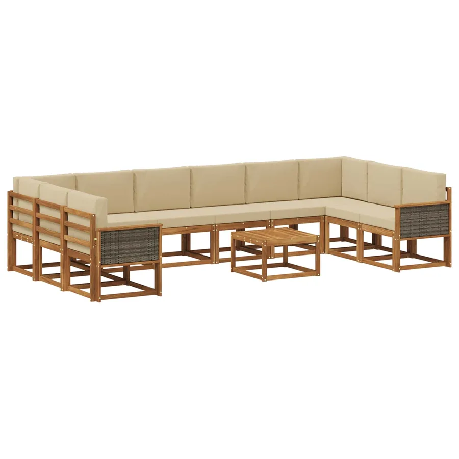 Ensemble de canapés d'extérieur 11 pcs Naturel et Beige - 2