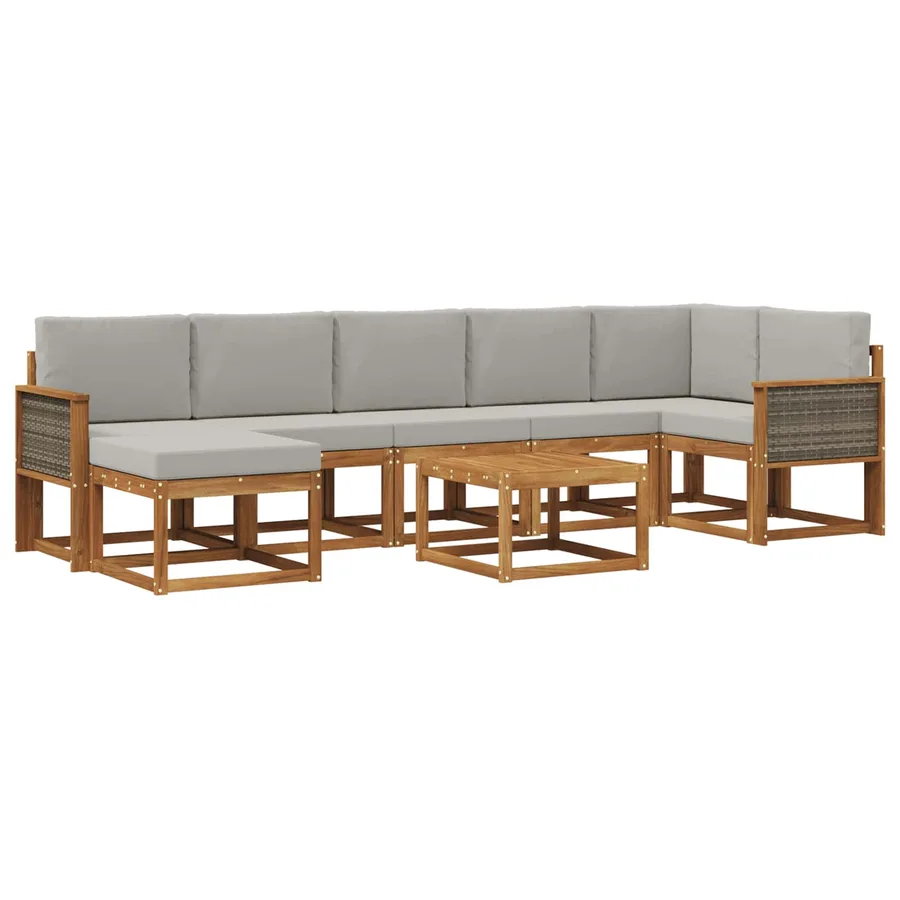 Ensemble de canapés d'extérieur 8 pcs Naturel et gris clair - 2
