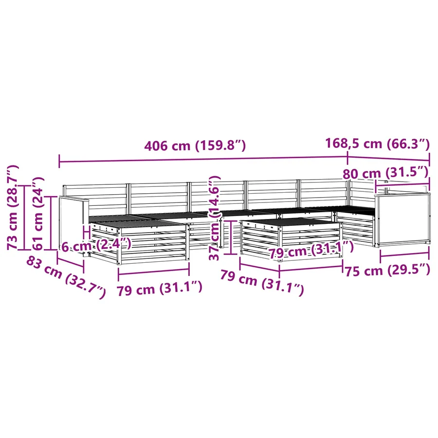 Ensemble de canapés d'extérieur 8 pcs Naturel - 8