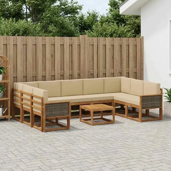 Ensemble de canapés d'extérieur 10 pcs Naturel et Beige