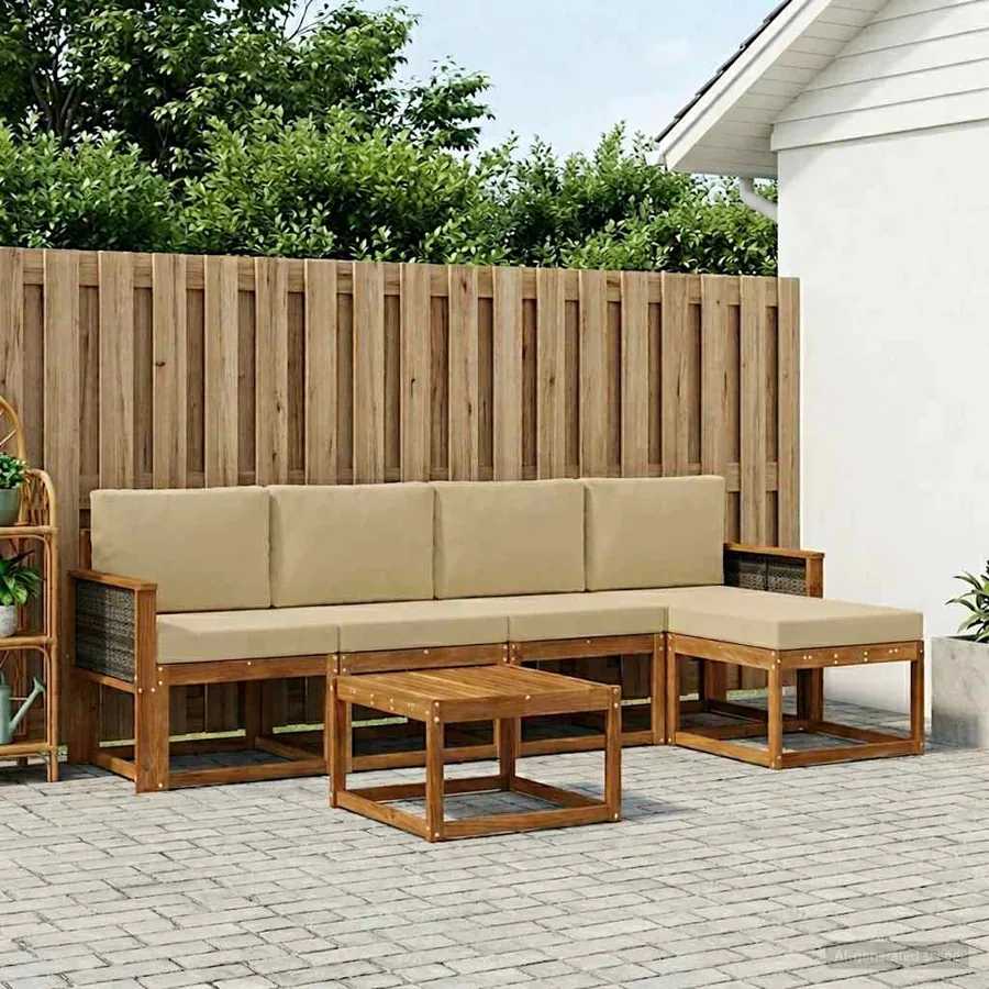 Ensemble de canapés d'extérieur 6 pcs Naturel et Beige