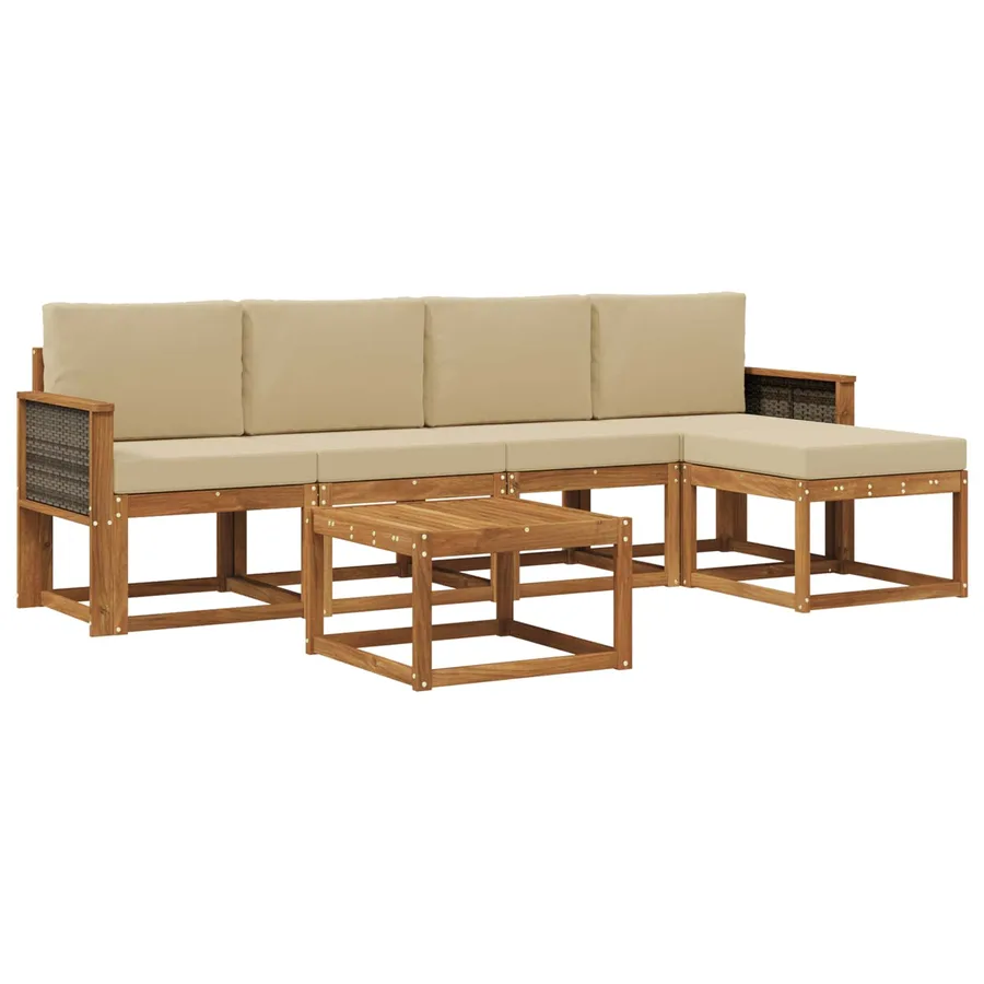 Ensemble de canapés d'extérieur 6 pcs Naturel et Beige - 2