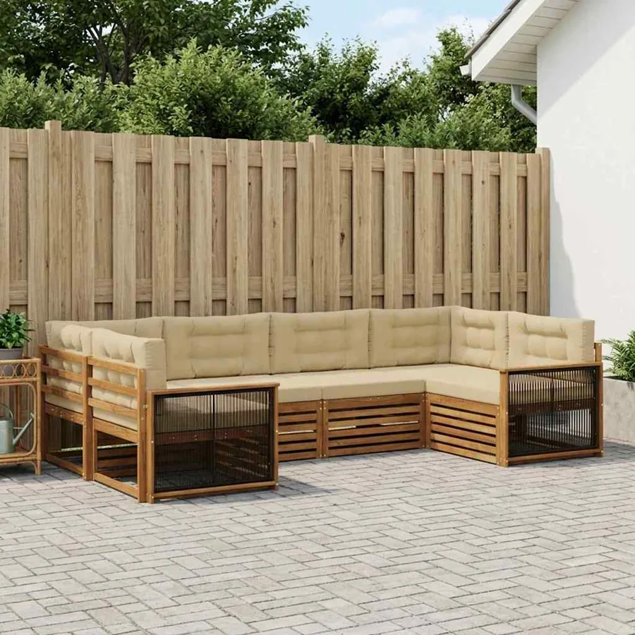 Ensemble de canapés d'extérieur 6 pcs Naturel et Beige