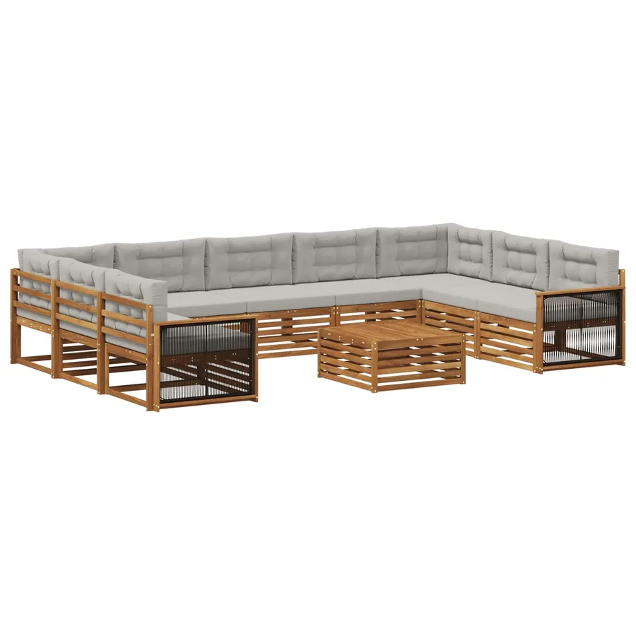 Ensemble de canapés d'extérieur 10 pcs Naturel et gris clair - 2