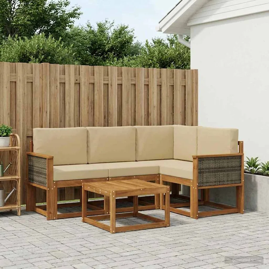 Ensemble de canapés d'extérieur 5 pcs Naturel et Beige