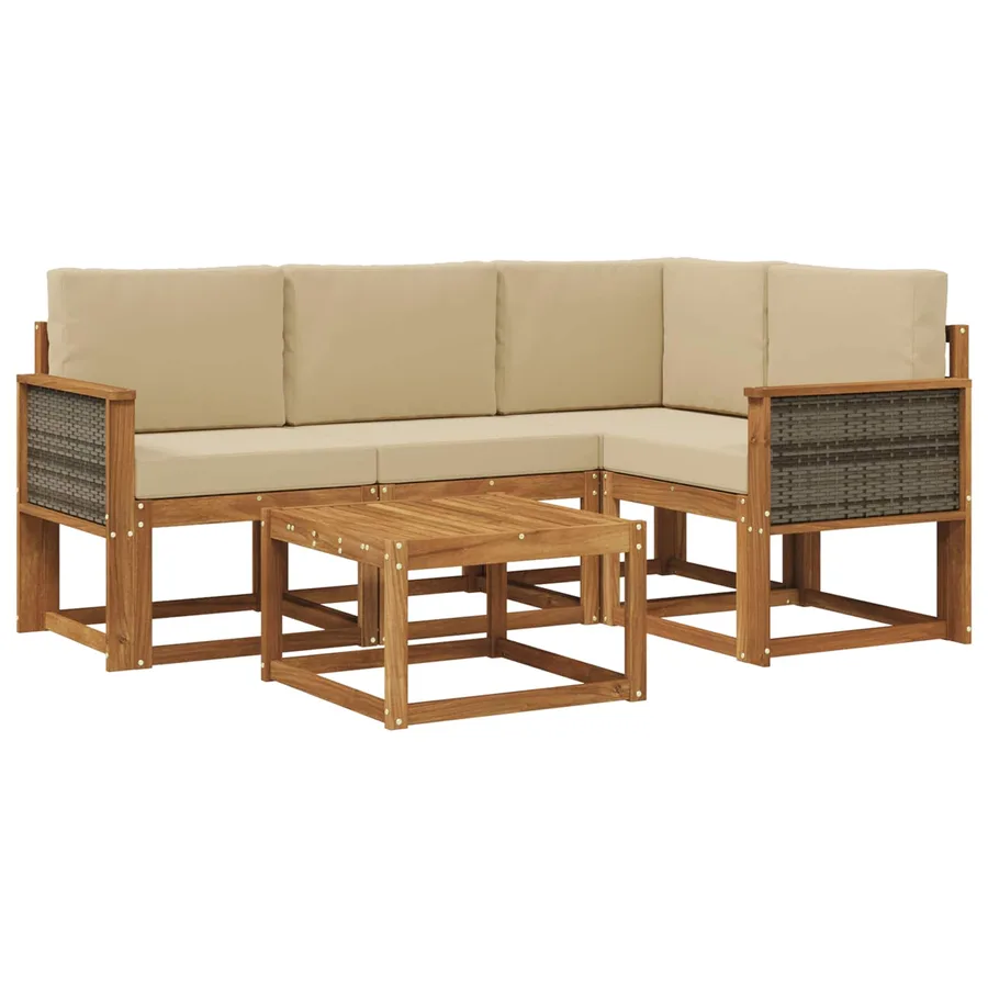 Ensemble de canapés d'extérieur 5 pcs Naturel et Beige - 2